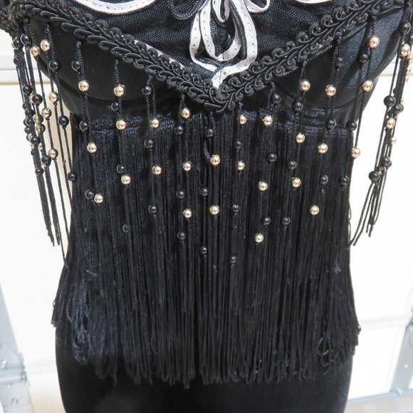 SPADE HALTER TASSLE BRA TOP 36 B CUP BLACK, WHITE, SILVER & MESH INDONESIA MADE - Picture 4 of 13